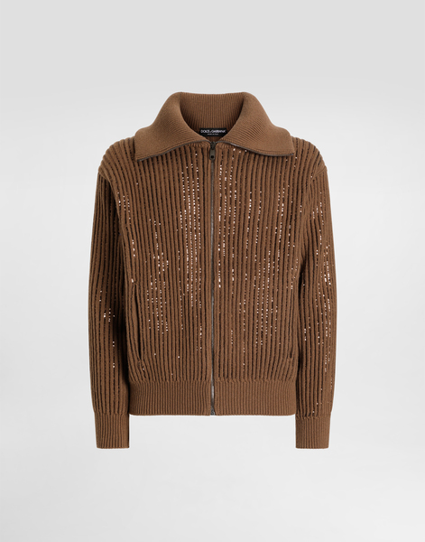  Dolce & Gabbana Sequined Wool Cardigan - Man Sweaters And Cardigans Brown M 