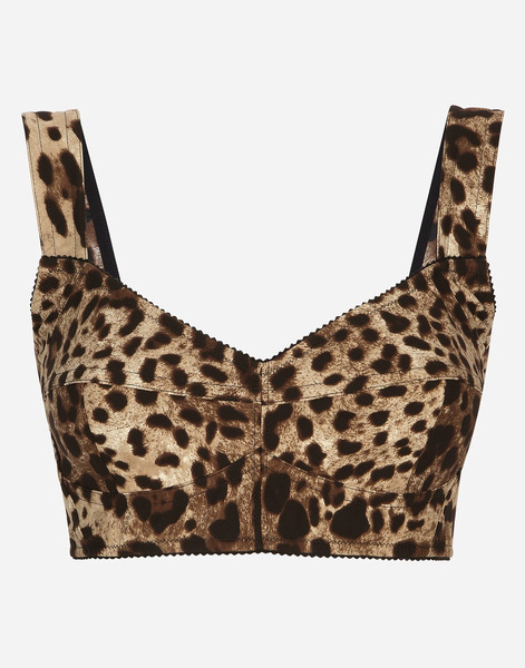  Dolce & Gabbana Short Bustier Top In Charmeuse With Leopard Print - Woman Shirts And Tops Animal Print Silk 52 