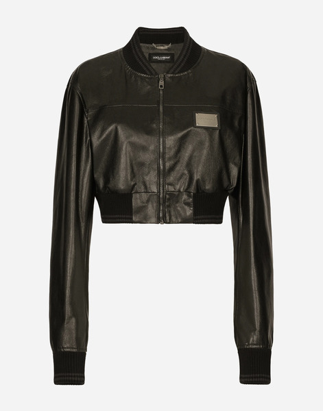  Dolce & Gabbana Short Nappa Leather Bomber Jacket With Tag - Woman Coats And Jackets Black Leather 46 