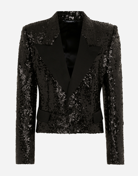  Dolce & Gabbana Short Single-breasted Jacket With Sequin Embellishment - Man Suits And Blazers Black 48 