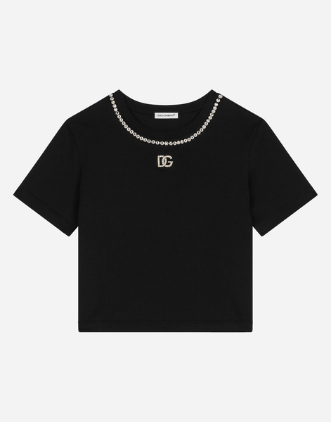 Dolce & Gabbana Short-sleeved Jersey T-shirt With Rhinestones - Woman T-shirts And Sweatshirts Black Jersey 6 Years 
