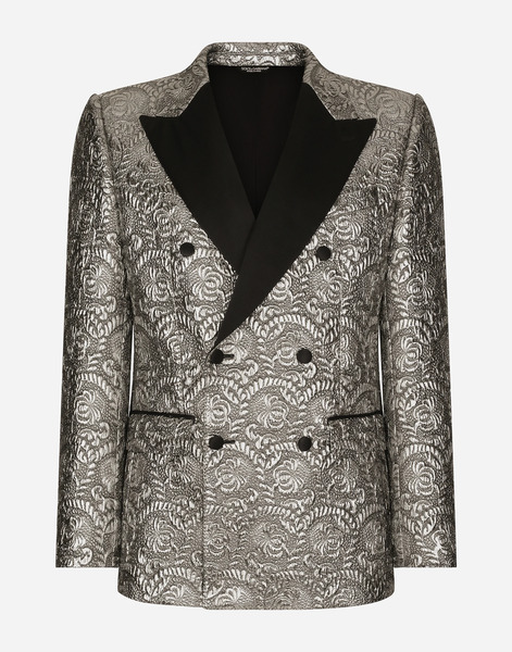  Dolce & Gabbana Sicilia Double-breasted Lamé Jacquard Tuxedo Jacket - Man Suits And Blazers Silver 46 