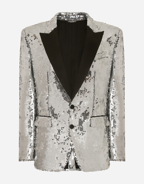  Dolce & Gabbana Sicilia Sequined Single-breasted Tuxedo Jacket - Man Suits And Blazers Silver Tulle 46 