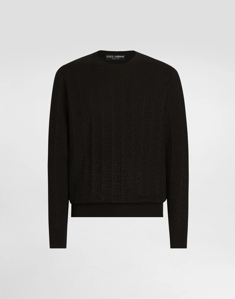  Dolce & Gabbana Silk Round-neck Sweater With All-over Dg Logo Embroidery - Man Sweaters And Cardigans Black 52 