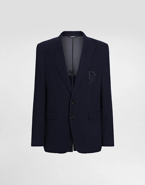  Dolce & Gabbana Single-breasted Cotton Jersey Jacket With Logo Embroidery - Man Suits And Blazers Blue 58 