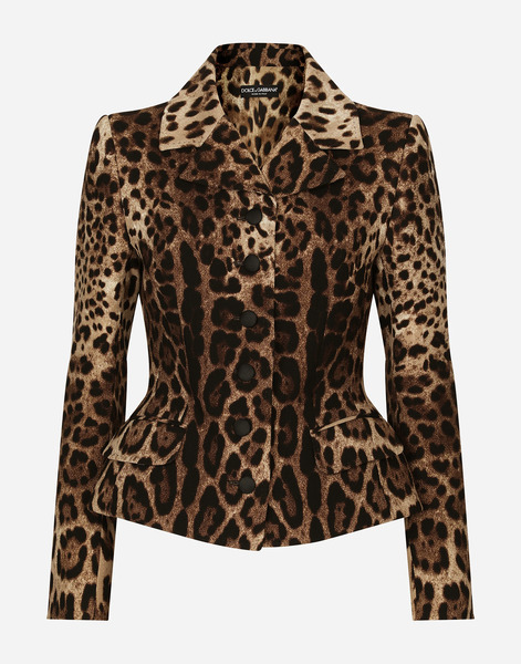  Dolce & Gabbana Single-breasted Double Crepe Jacket With Leopard Print - Woman Blazers Animal Print Wool 42 
