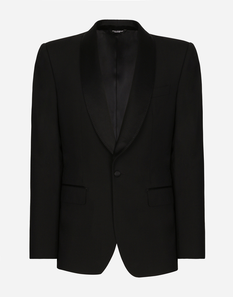  Dolce & Gabbana Single-breasted Stretch Wool Sicilia-fit Tuxedo Jacket - Man Suits And Blazers Black Wool 48 