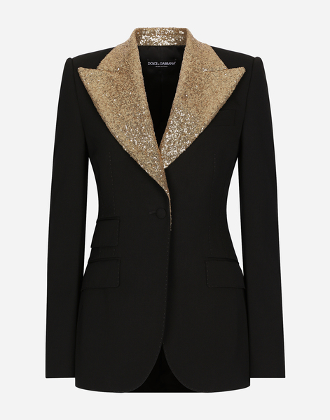  Dolce & Gabbana Single-breasted Wool Turlington Jacket With Sequined Lapels - Woman Blazers Black Wool 40 