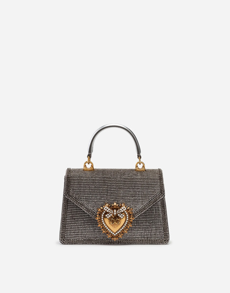  Dolce & Gabbana Small Devotion Bag In Mordore Nappa Leather With Rhinestone Detailing - Woman Handbags Silver Onesize 