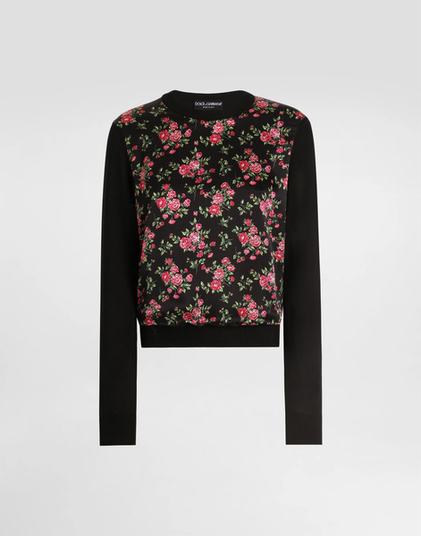  Dolce & Gabbana Small Rose Bouquets-print Silk And Satin Pullover - Woman Sweaters And Cardigans Multicolor 38 