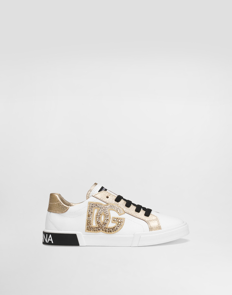  Dolce & Gabbana Sneakers In Nappa Calfskin And Laminated Dauphine Leather - Woman Shoes (27-40) White Leather 28 