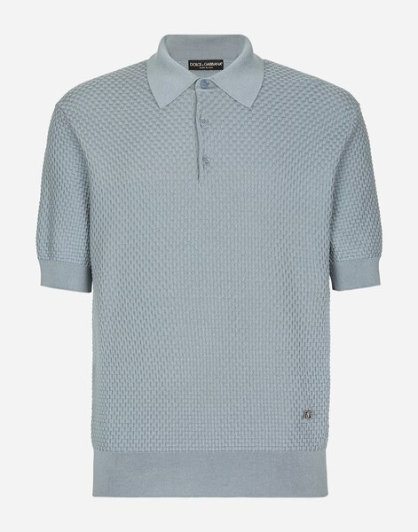  Dolce & Gabbana Stretch Cotton Polo-shirt With Dg Hardware - Man Sweaters And Cardigans Light Blue 54 