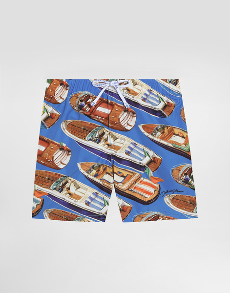  Dolce & Gabbana Stripes And Motorboat-print Medium Nylon Swim Shorts - Man Beachwear Multicolor 24/30 Months 