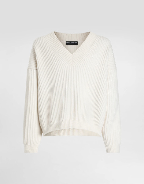  Dolce & Gabbana Sweater With Sequins - Man Sweaters And Cardigans White Xs 