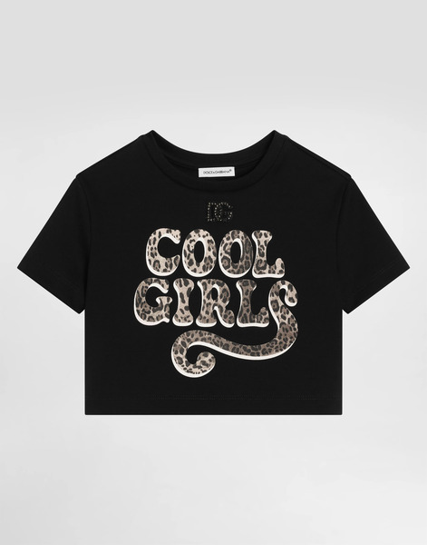 Dolce & Gabbana Terry-effect Interlock T-shirt With Print And Rhinestones - Woman T-shirts And Sweatshirts Black 4 Years 