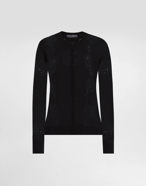  Dolce & Gabbana Wool Cardigan With Lace - Woman Sweaters And Cardigans Black 48 
