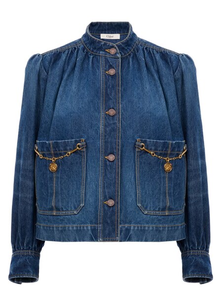  Chloé Chloé Denim High Neck Gathered Jacket 