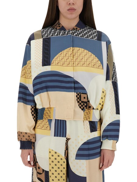  Fendi Fendi Silk Bomber Jacket With Patchwork Print 