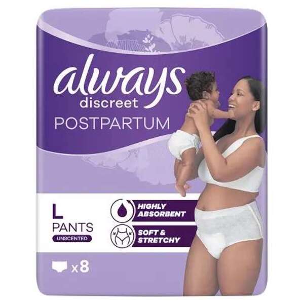  Always Discreet Postpartum Pants Large X 8 