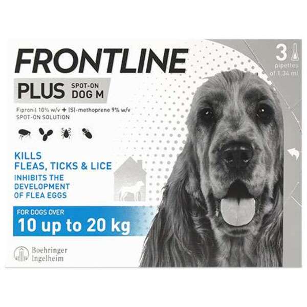  Frontline Plus Spot On Dog 10-20kg 3 Pipettes 