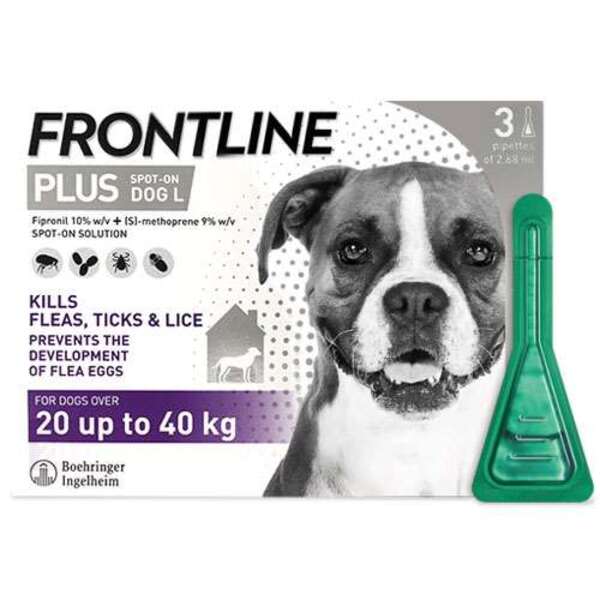  Frontline Plus Spot On Dogs 20-40kg 3 Pipettes 