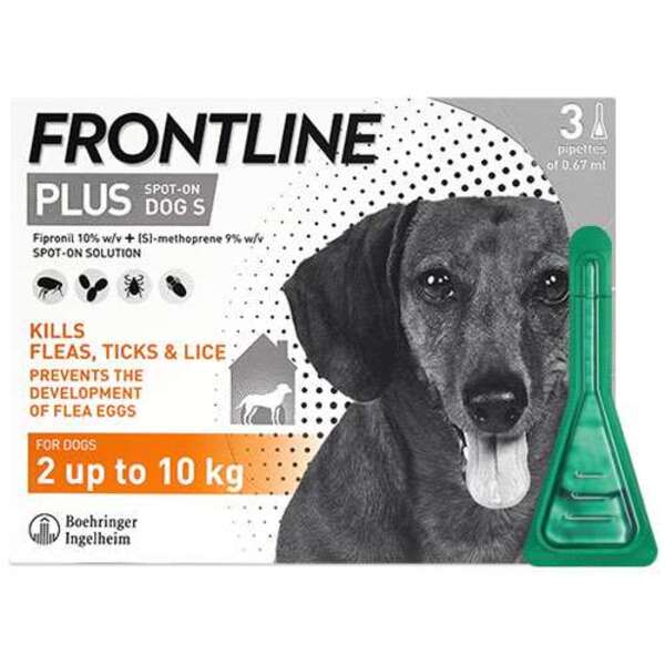  Frontline Plus Spot On For Dogs 2-10kg 3 Pipettes 