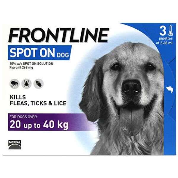  Frontline Spot On Dog 20-40kg 3 Pipettes 