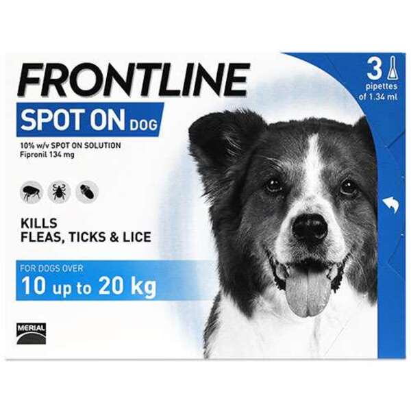  Frontline Spot On Dog 10-20kg X3 Pipettes 
