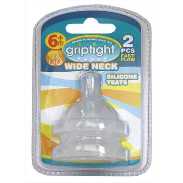  Griptight Wide Neck Silicone Teats 6 Months + 2 Pack 