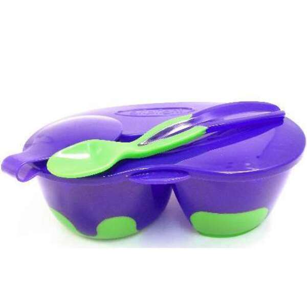  Griptight 2 Compartment Food Bowl With Spoon Purple 