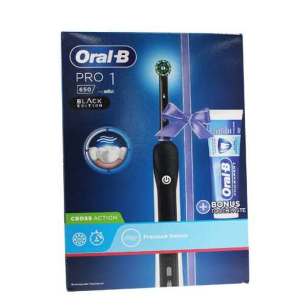  Oral B Pro 1 Black Edition Cross Action Electric Toothbrush + Toothpaste 