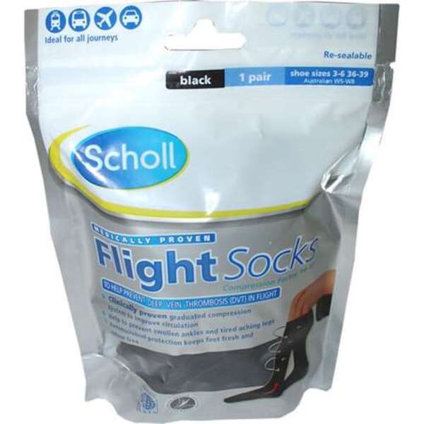  Scholl Flight Socks Black 3-6 