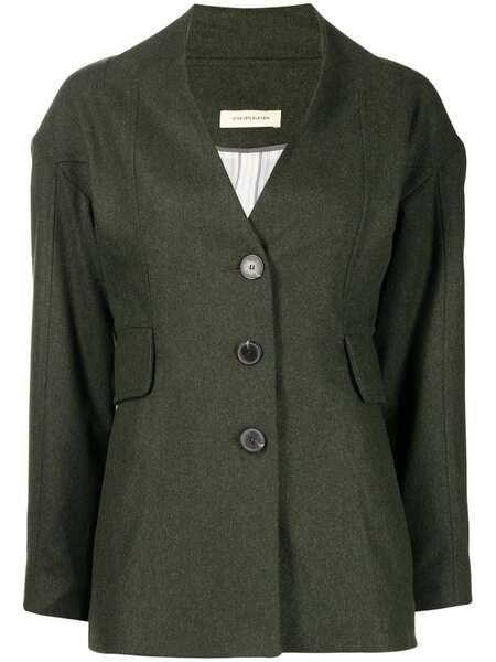  0711 Single-breasted Collarless Blazer - Green 