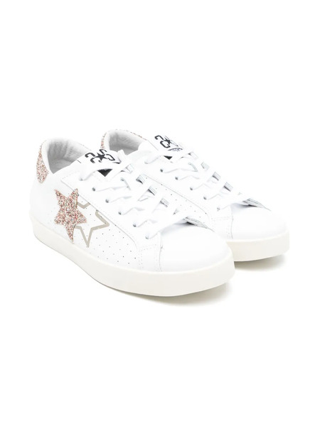  2 Star Kids Leather Sneakers - White 
