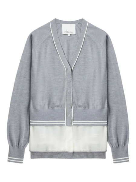  3.1 Phillip Lim Chiffon-trim V-neck Wool Cardigan - Grey 