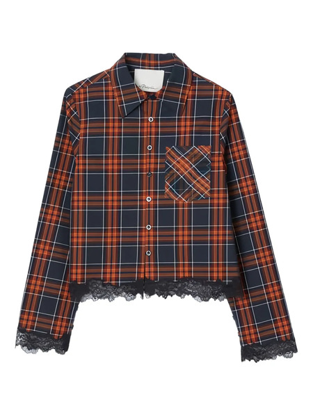  3.1 Phillip Lim Plaid-pattern Lace-trim Cropped Shirt - Red 