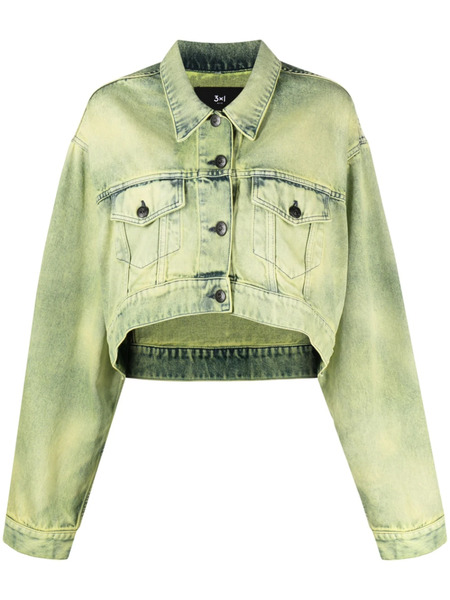  3x1 Cropped Tie-dye Print Denim Jacket - Green 