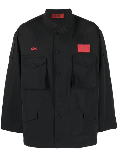  424 Asymmetric Logo-patch Shirt Jacket - Black 