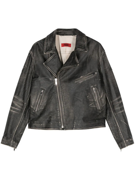  424 Leather Biker Jacket - Black 
