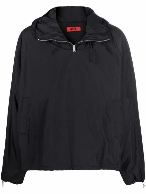  424 Pullover Hooded Windbreaker Jacket - Black 