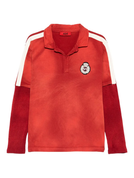  424 Stripe-side Logo-patch Polo Shirt - Red 