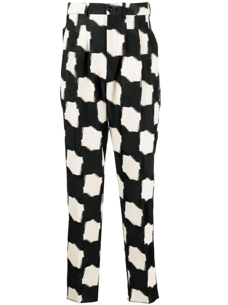  4sdesigns Pleated Geometric-print Trousers - Brown 
