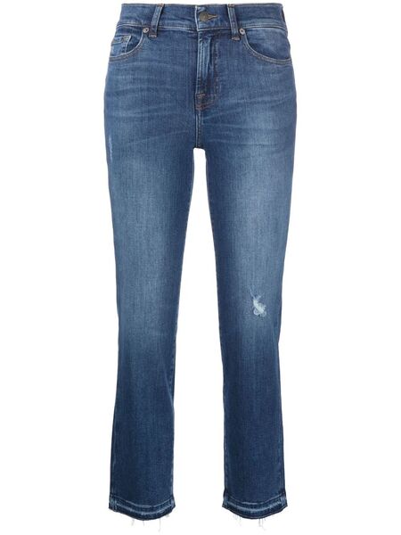 7 For All Mankind Distressed Mid-rise Cropped Jeans - Blue 