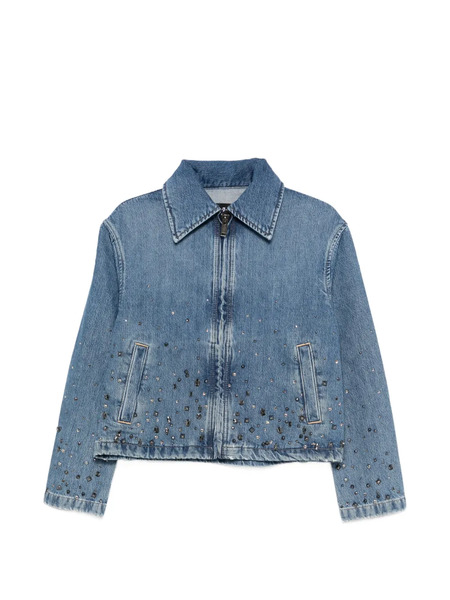  7 For All Mankind Embellished Zipped Denim Jacket - Blue 