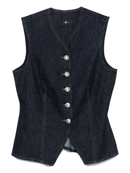  7 For All Mankind Lady Button-fastening Denim Waistcoat - Blue 
