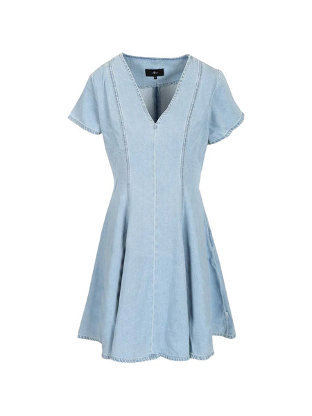  7 For All Mankind Puff-sleeve Denim Mini Dress - Blue 