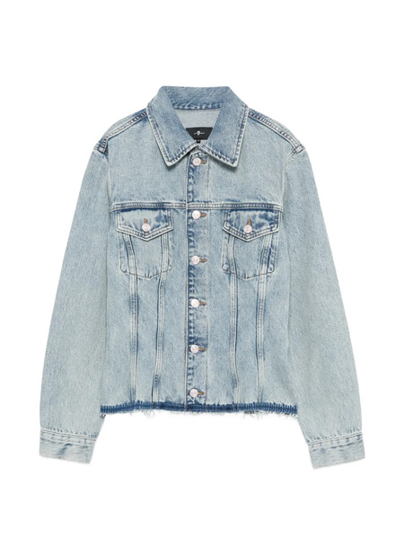  7 For All Mankind Trucker Button Frayed Jacket - Blue 