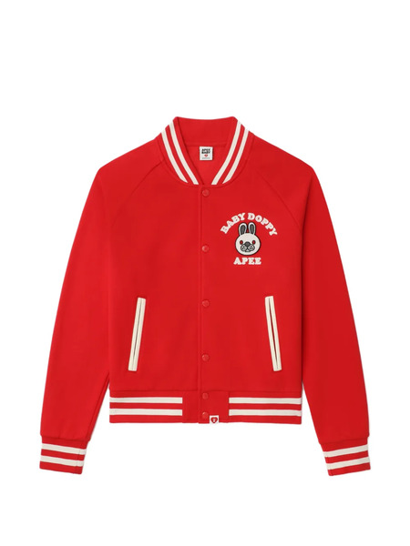  A Bathing Ape® Appe Appliqué Striped Knitted Jacket - Red 