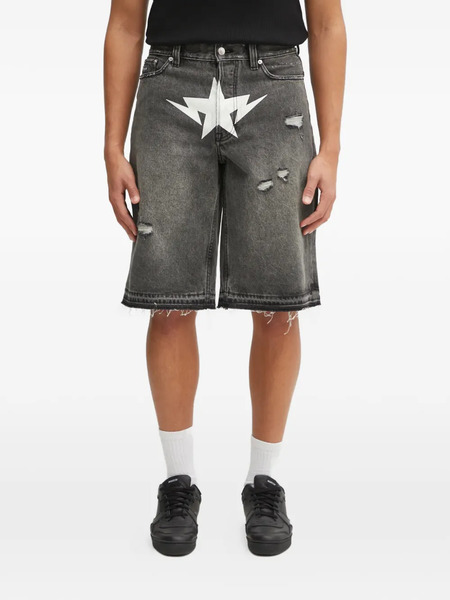  A Bathing Ape® Distressed Star-print Shorts - Grey 