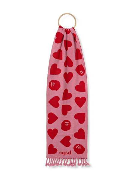  A Bathing Ape® Heart-pattern Fringed Scarf - Red 